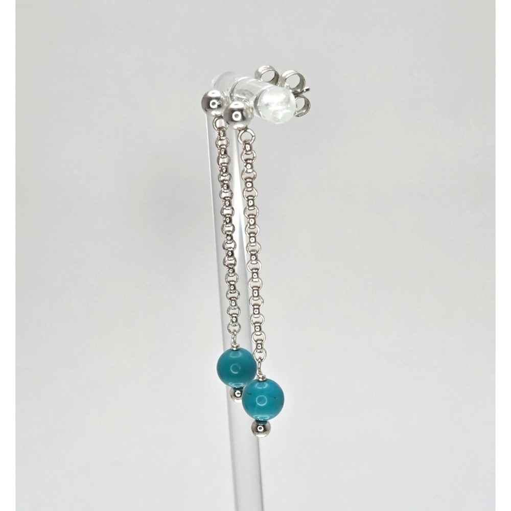 RARE Carolyn Pollack RELIOS Sterling Silver & Turquoise Rolo Chain Earrings - Picture 3 of 5